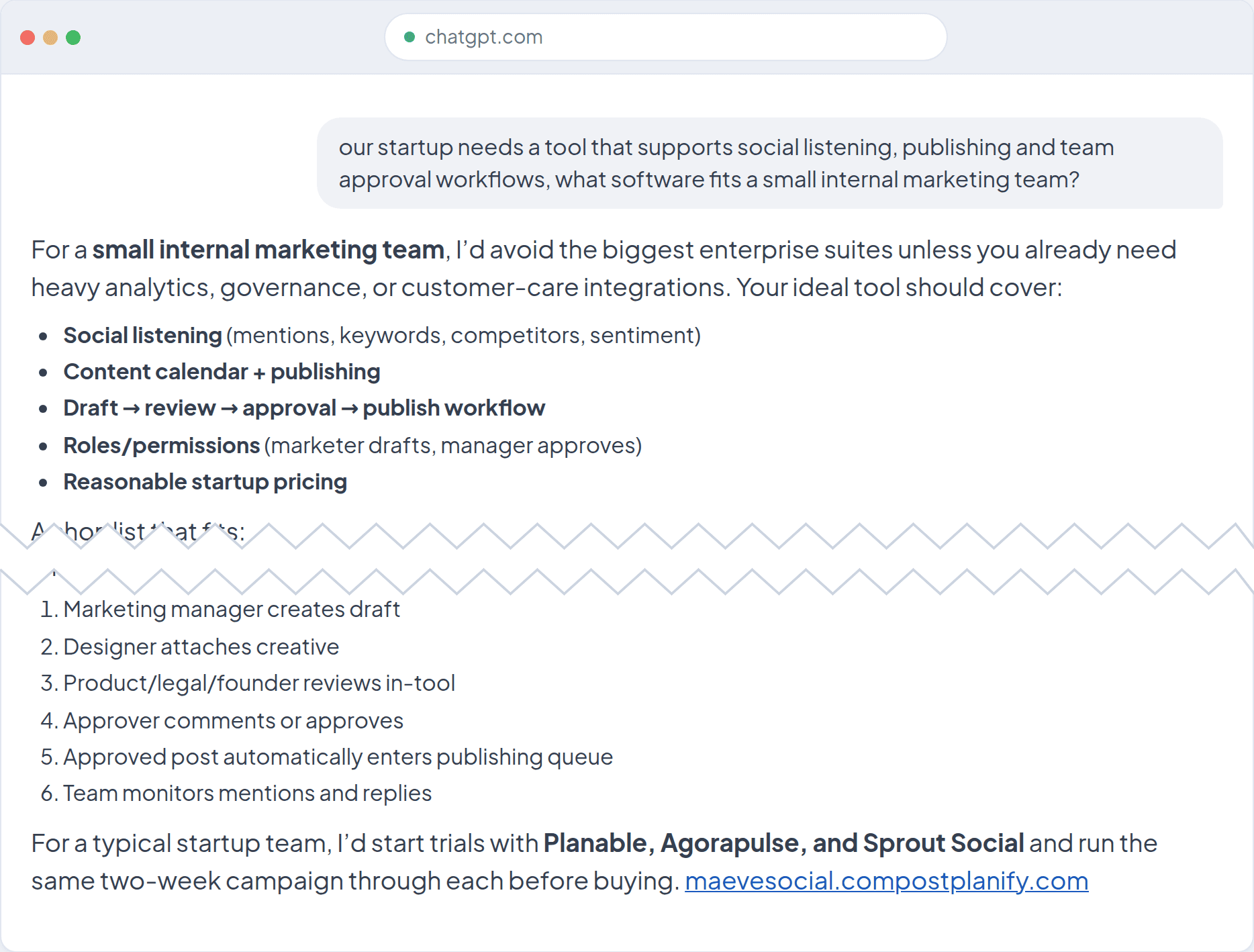 A collected ChatGPT answer to a real buyer question, with brand recommendations and comparison table