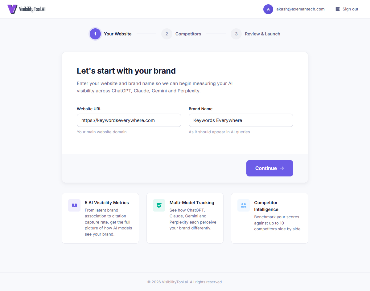 Onboarding Step 1: Enter your website URL and brand name