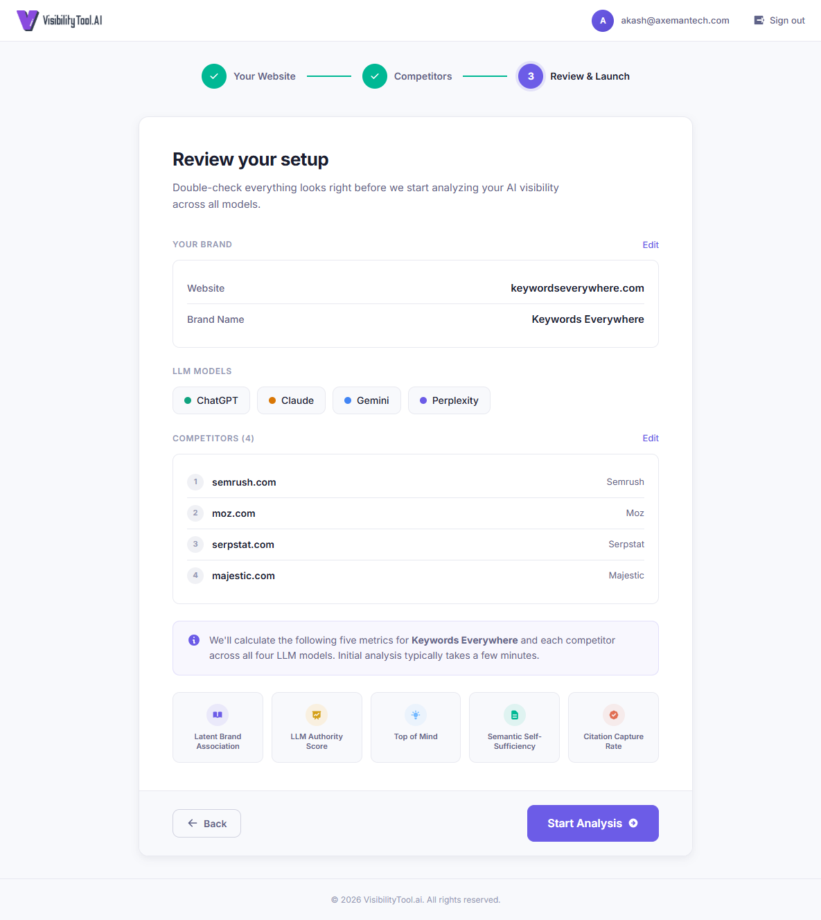 Onboarding Step 3: Review your setup and start the analysis